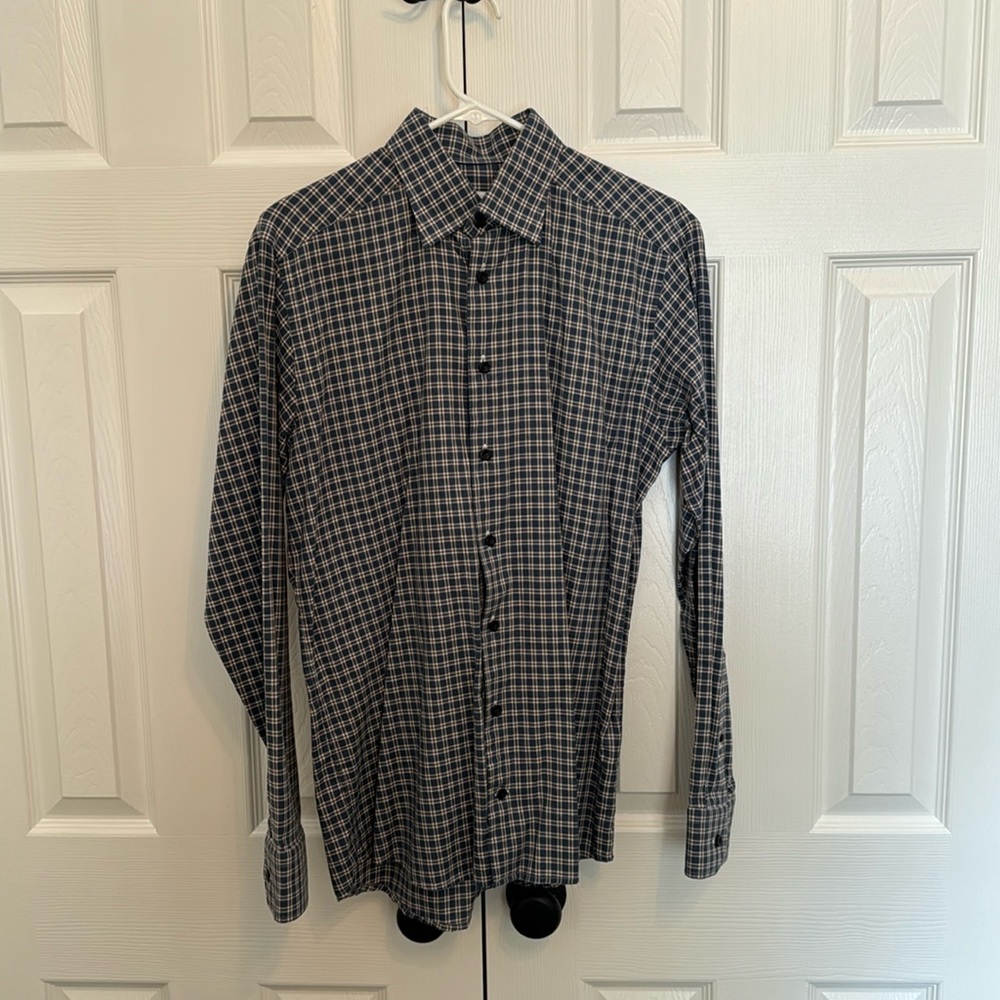 Eton blue tan and brown plaid button up shirt size medium (39 slim 15.5)